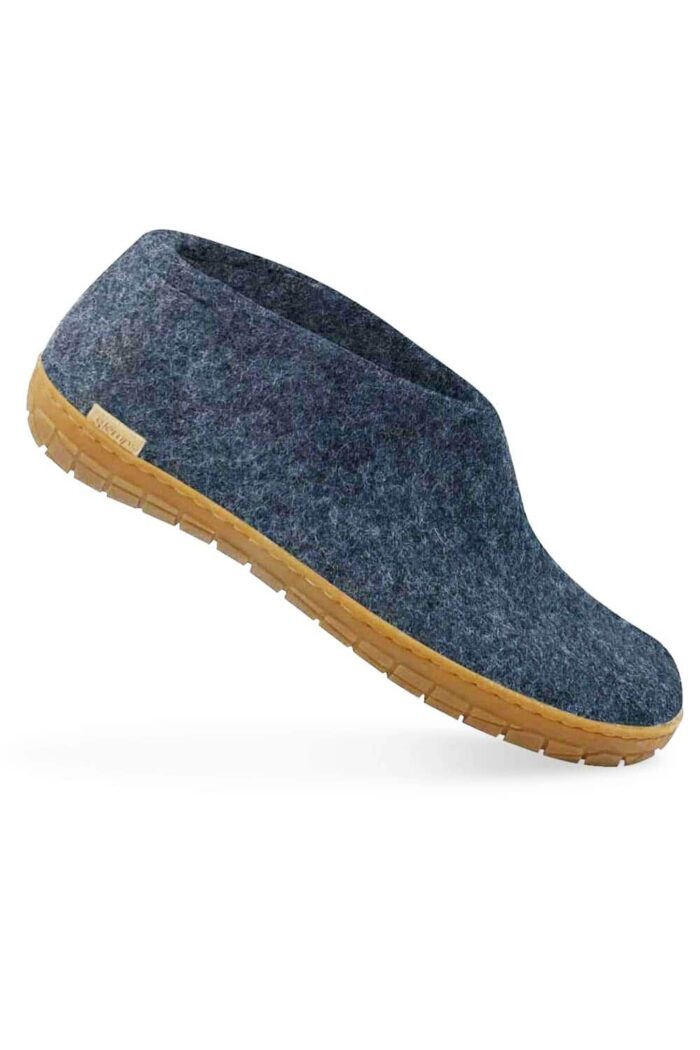 Wollen slof schoen - rubber zool- blauw
