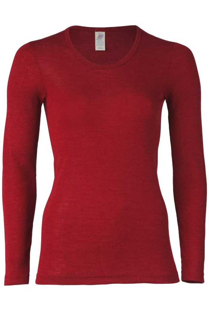 Shirt wol-zijde ronde hals rood