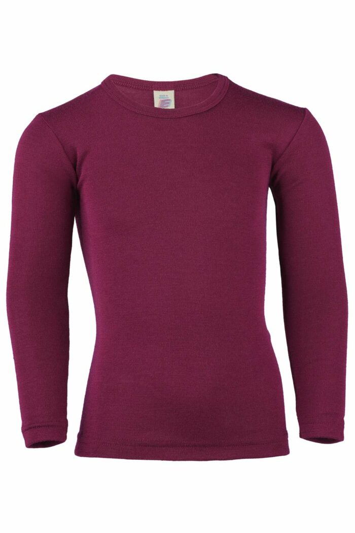 Effen kindershirt wol zijde bordeaux