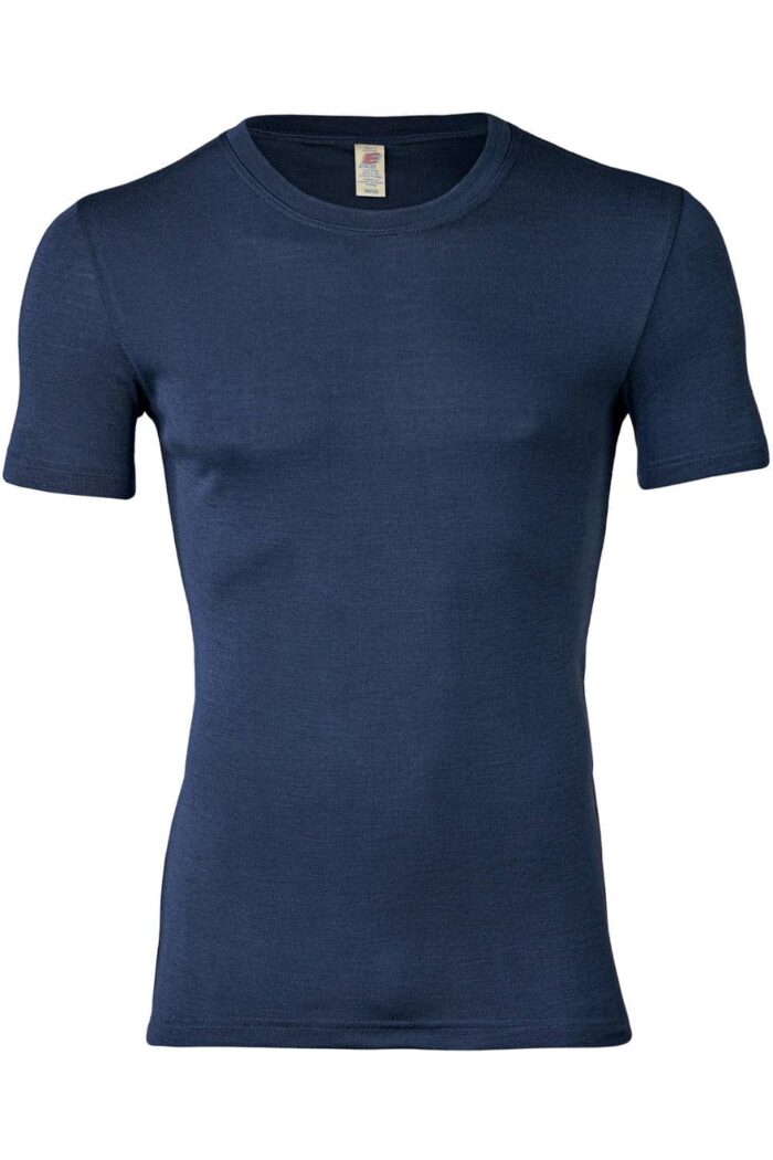 Heren t-shirt wol-zijde donkerblauw