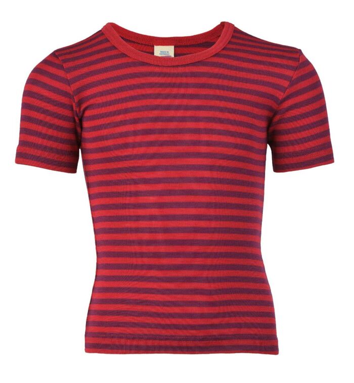 T-shirt wol zijde bordeaux-roze streep