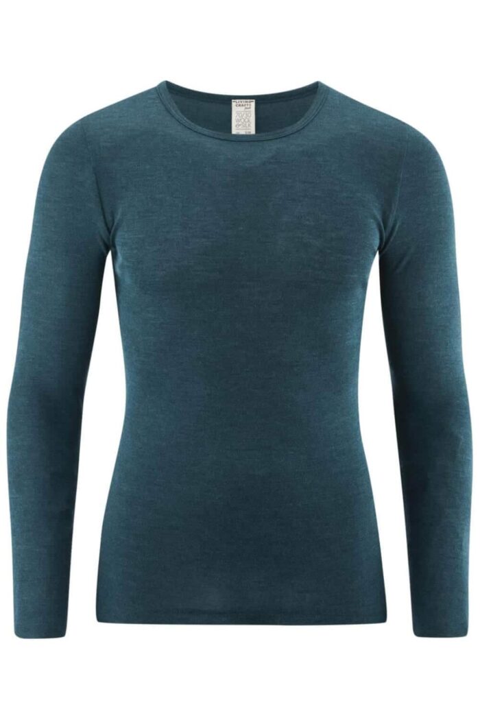 Shirt lange mouw wol-zijde blauw