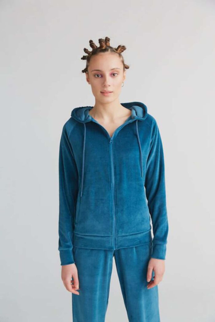 Velours vest met capuchon petrol