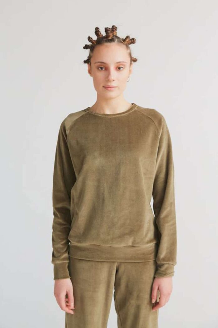 Velours raglansweater Olijfgroen