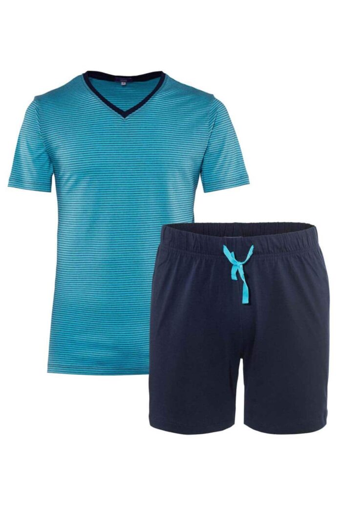Korte heren pyjama petrolblauw