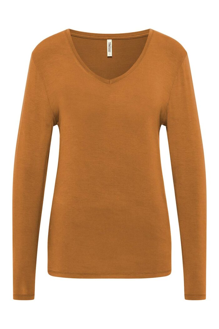Basic v-hals shirt tencel camel