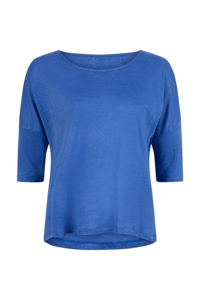 Linnen t-shirt 3/4 mouw kobalt