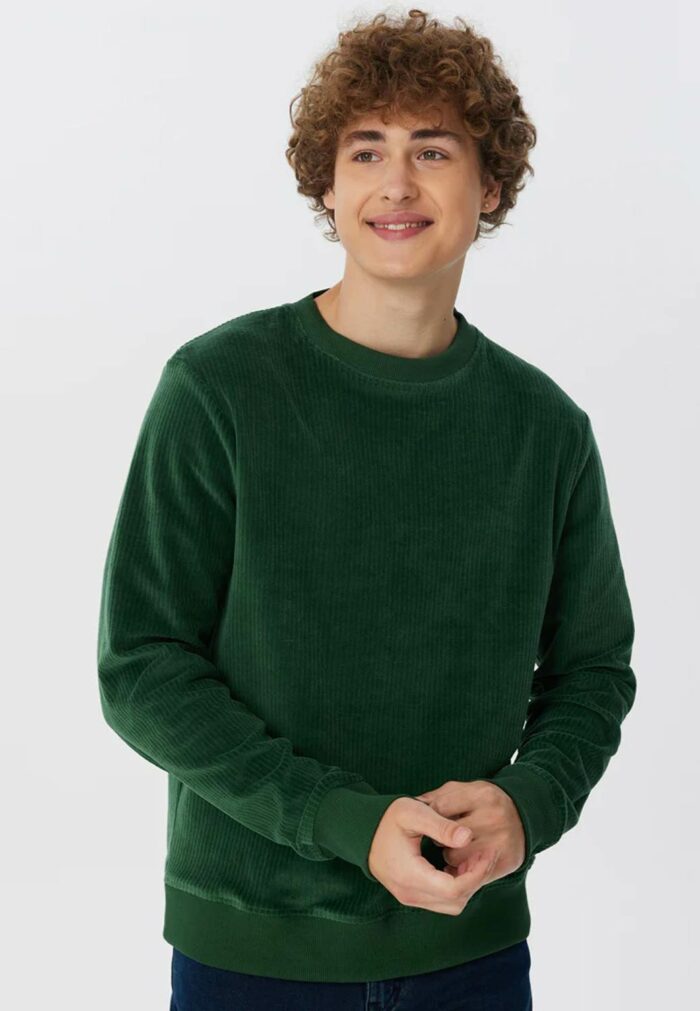 Rib velours herensweater groen