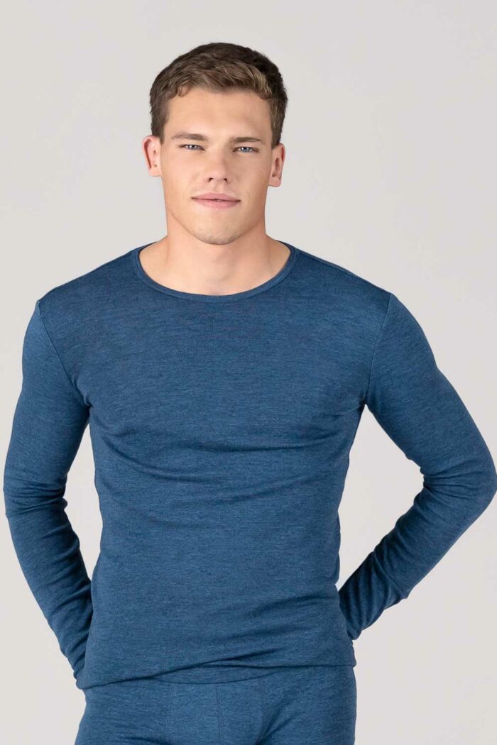 Longsleeve wol biokatoen blauwmelange - Afbeelding 2