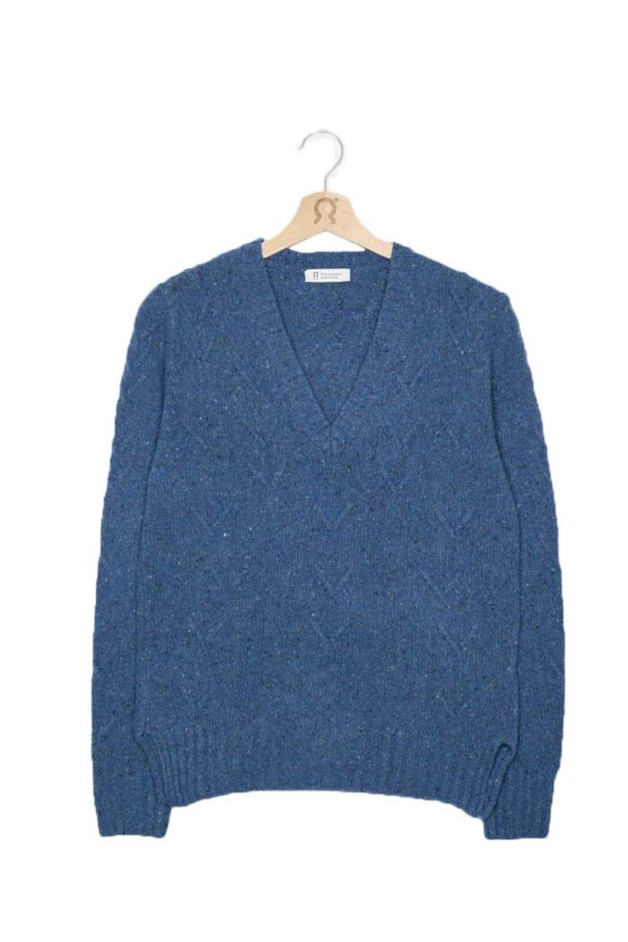 V-hals trui recycled kasjmier blauw - Afbeelding 2
