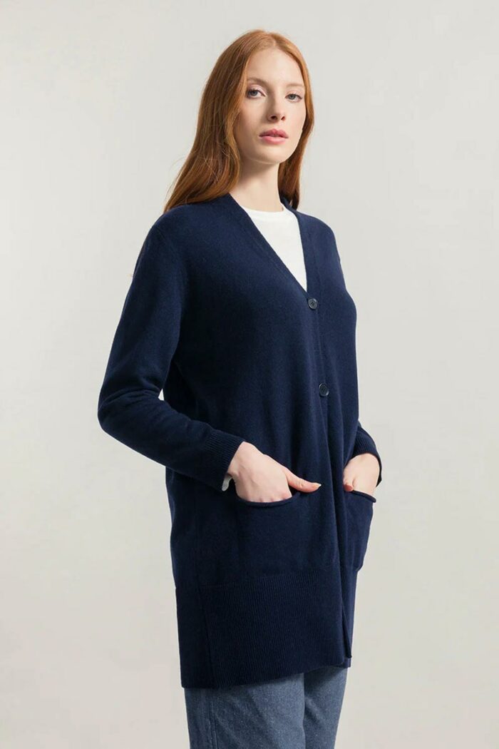 Lang vest met knopen recycled kasjmier - Afbeelding 3