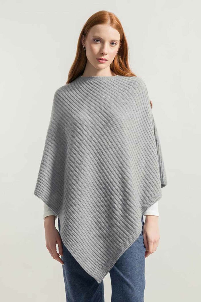 Poncho van recycled kasjmier grijs - Afbeelding 2