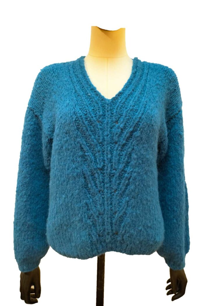 V-hals trui baby alpaca blauw