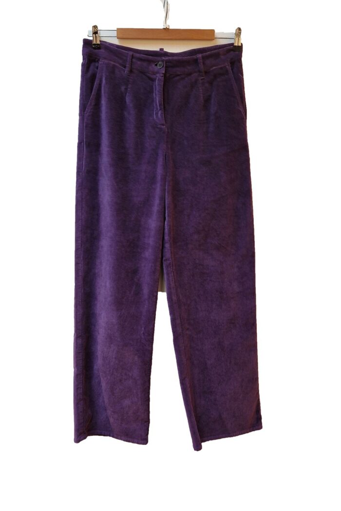 Velvet broek met wijde pijpen paars - Afbeelding 3