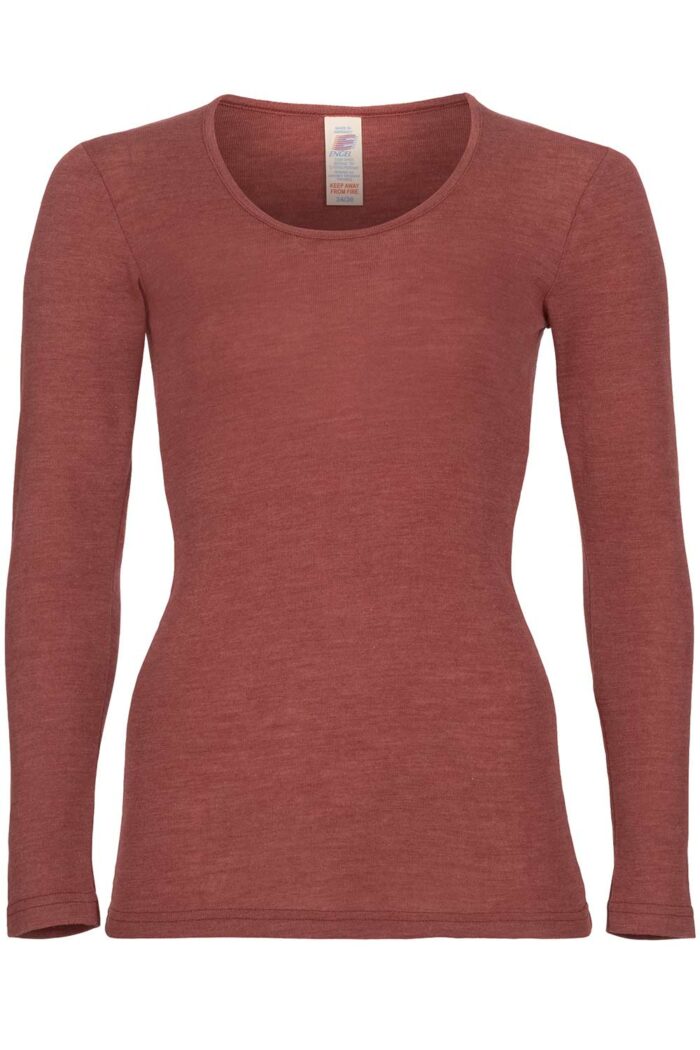 Shirt wol zijde lange mouw ronde hals koper