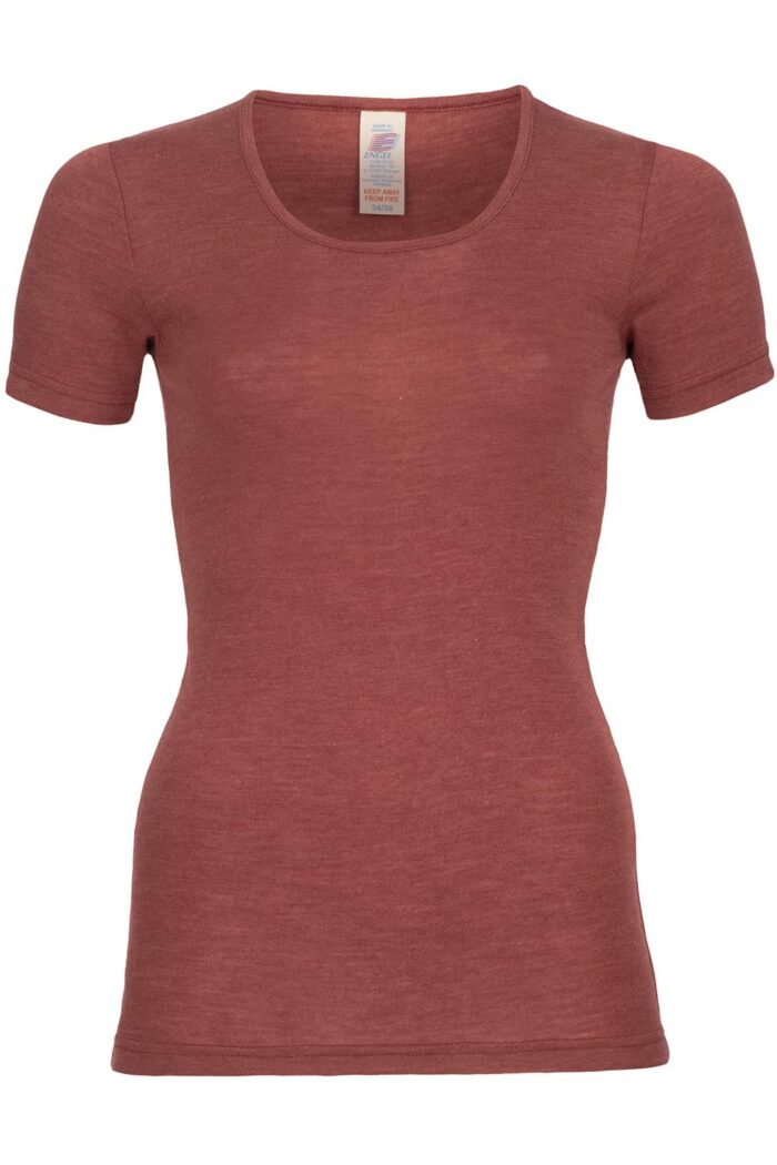 T-shirt wol zijde korte mouw koper