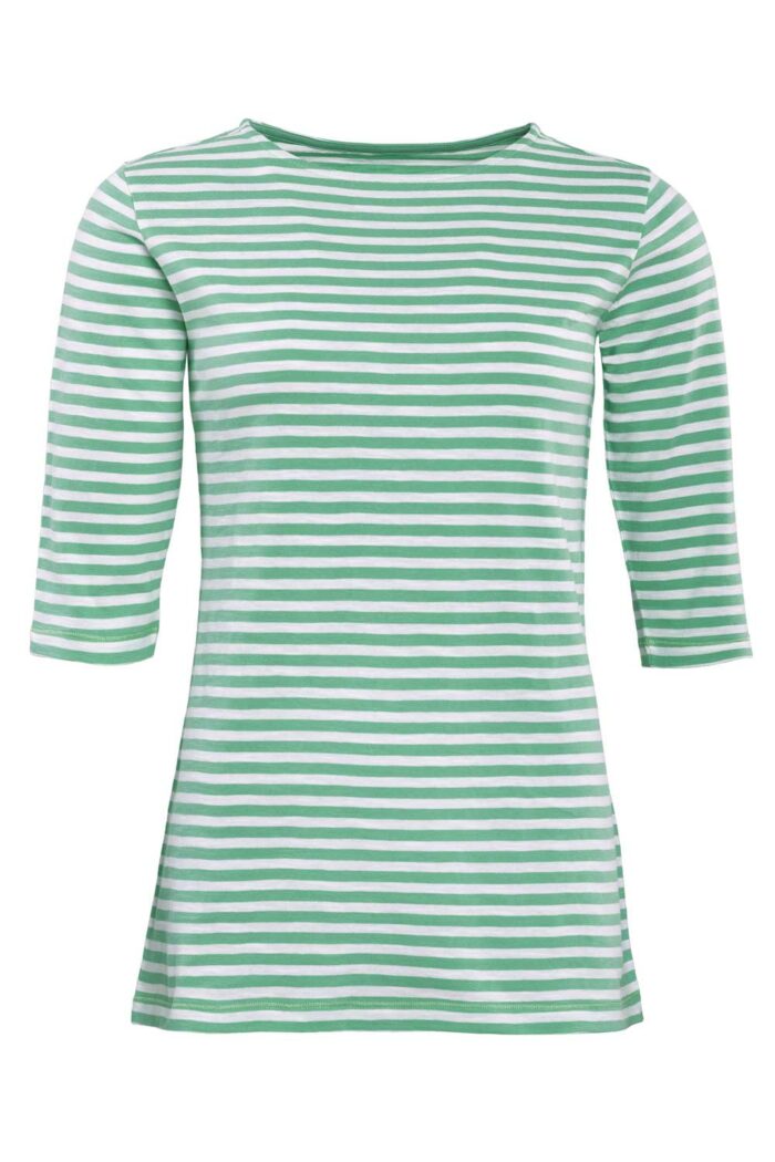 Boothals shirt driekwart mouw groen gestreept