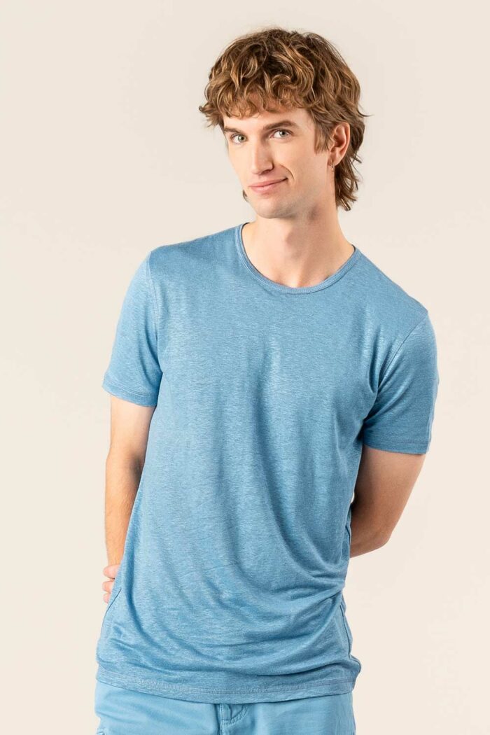 Linnen t-shirt lichtblauw - Afbeelding 2