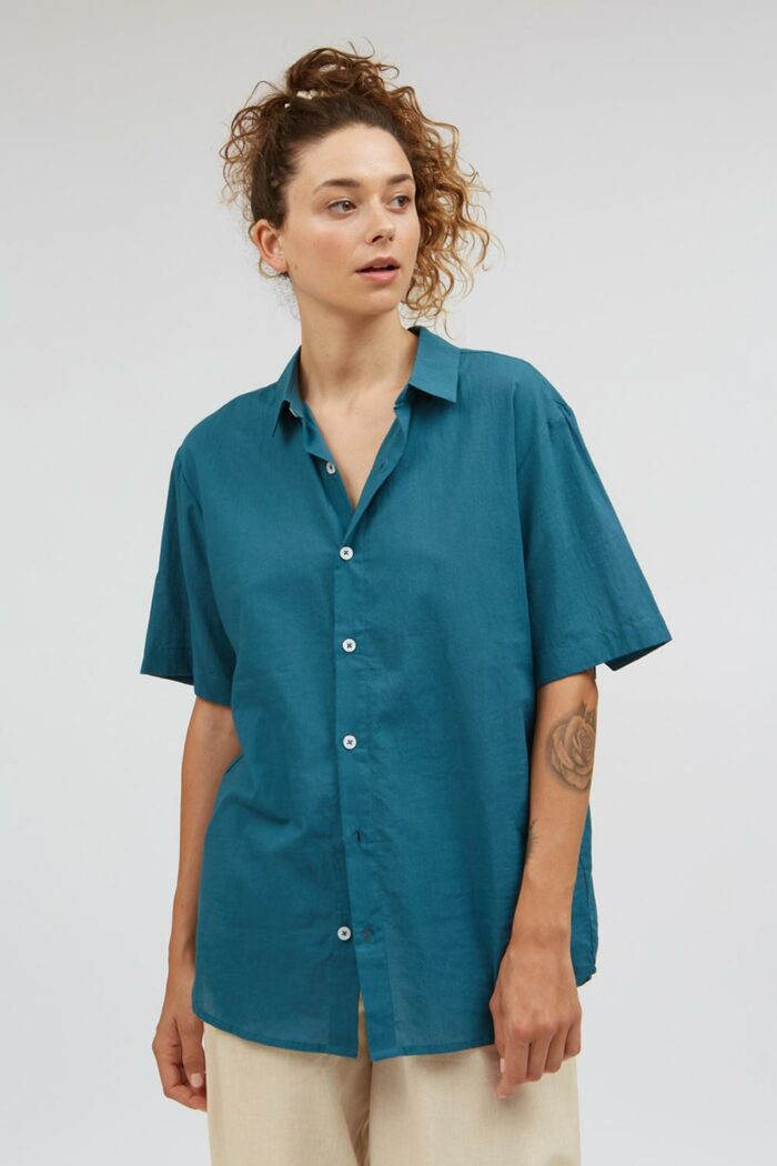 Dun biokatoenen unisex overhemd korte mouw groen - Afbeelding 2