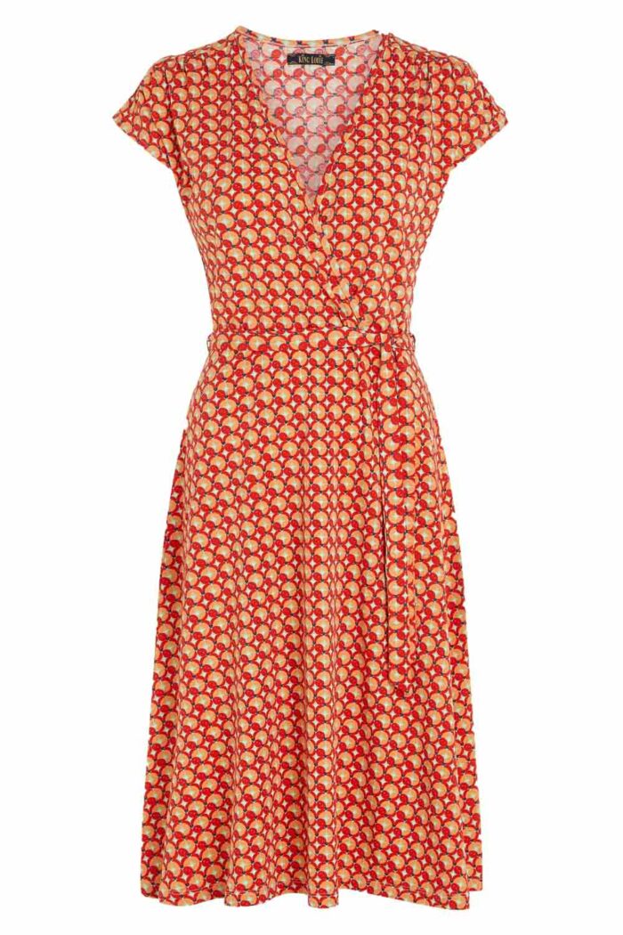Rode retro print overslagjurk