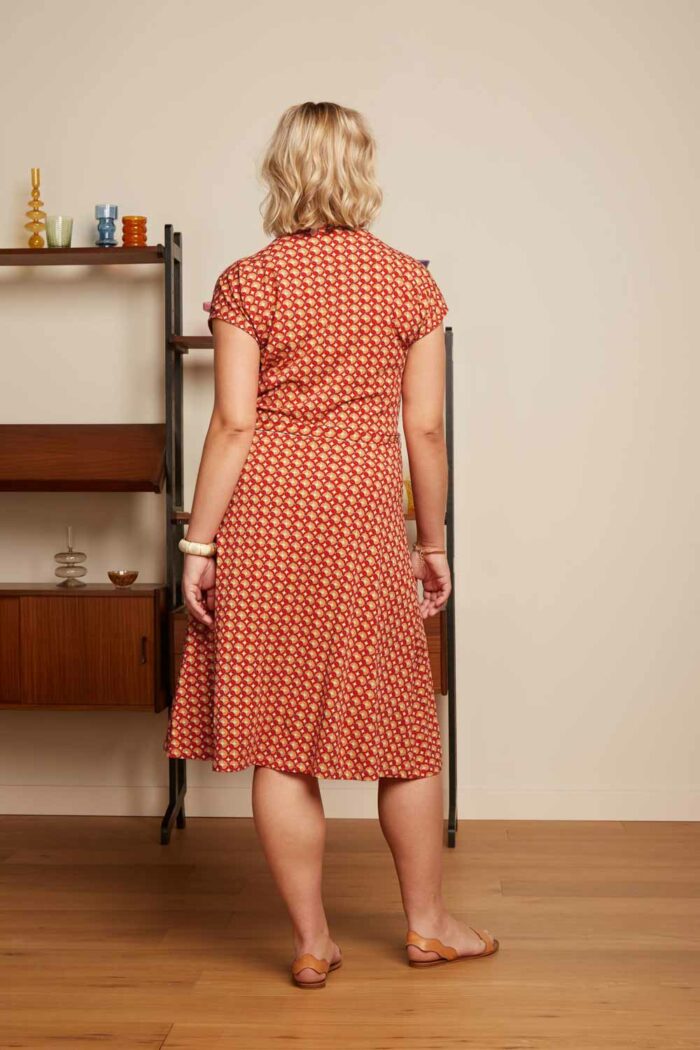 Rode retro print overslagjurk - Afbeelding 3