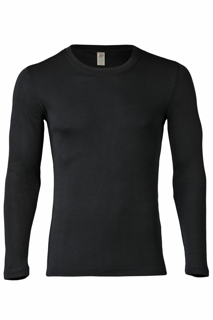 Herenshirt wol-zijde lange mouw zwart