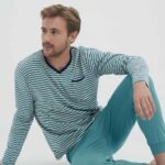 Dunne heren pyjama lichtblauw - Afbeelding 2