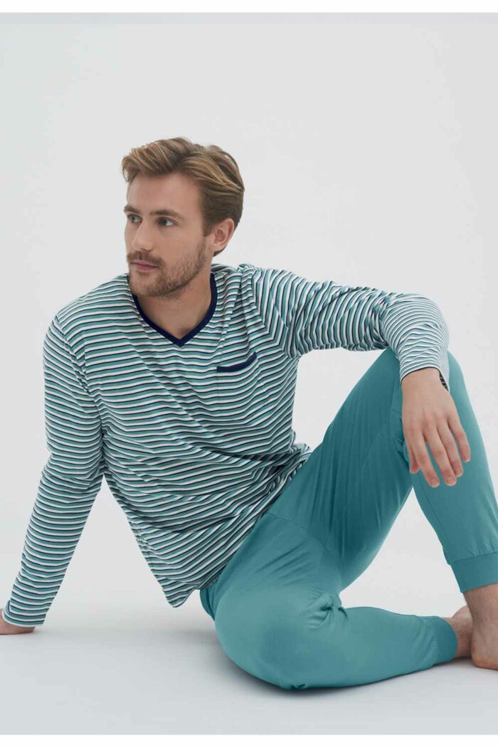 Dunne heren pyjama lichtblauw - Afbeelding 2