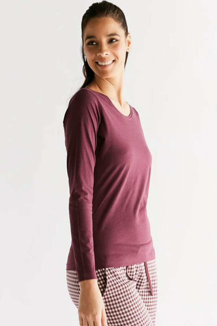Shirt lange mouw 100% biokatoen bordeaux - Afbeelding 2