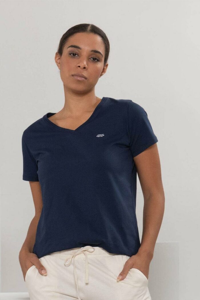 Effen slaap-t-shirt v-hals Navy