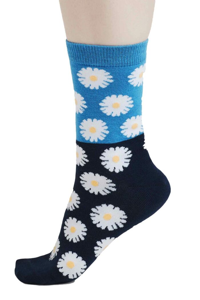 Sokken biokatoen madeliefje Donkerblauw