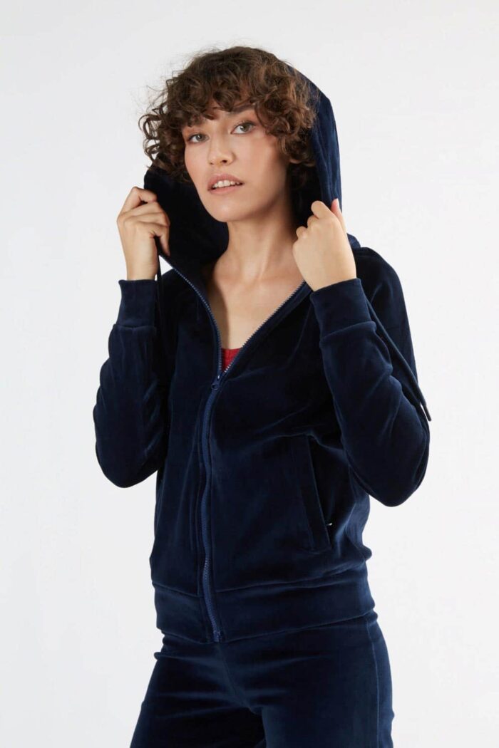 Velours vest met capuchon donkerblauw