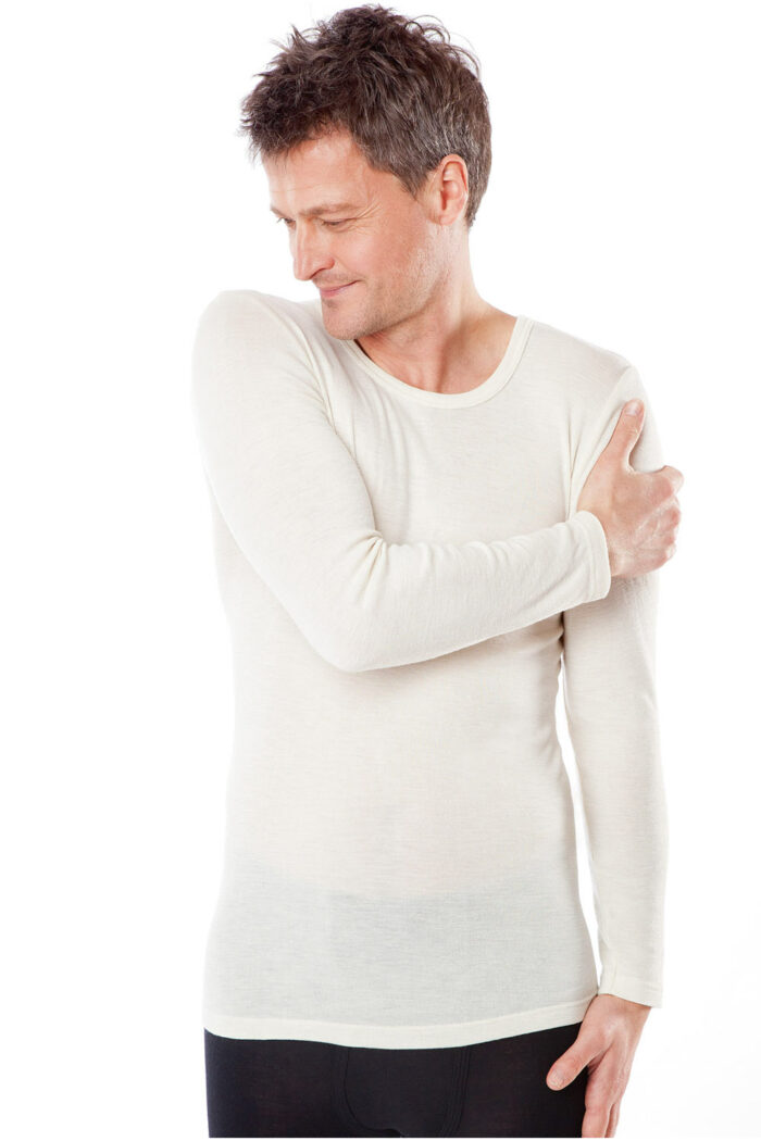 Shirt lange mouw wol-zijde natuur - Afbeelding 2
