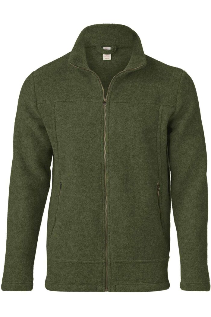 Wollen herenfleecevest 100% bio merino wol olijf