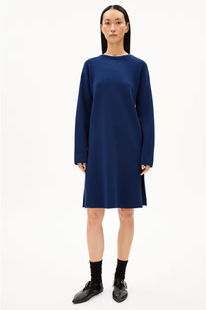Gebreide jurk van biokatoen - blauw