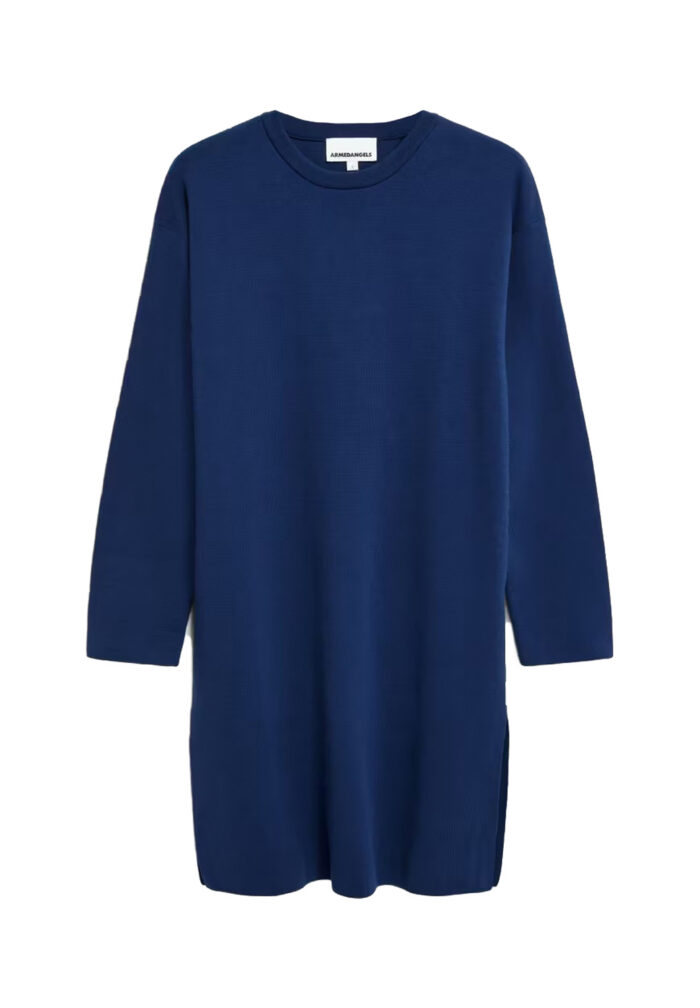Gebreide jurk van biokatoen - blauw - Afbeelding 2