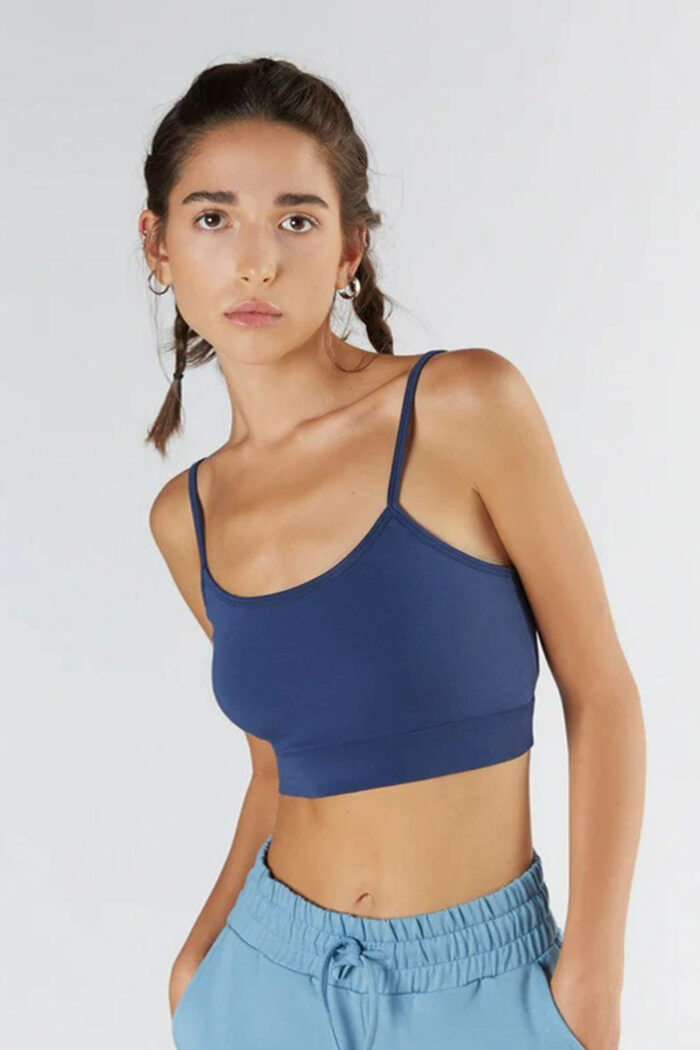 Bustier tencel met brede onderrand navy
