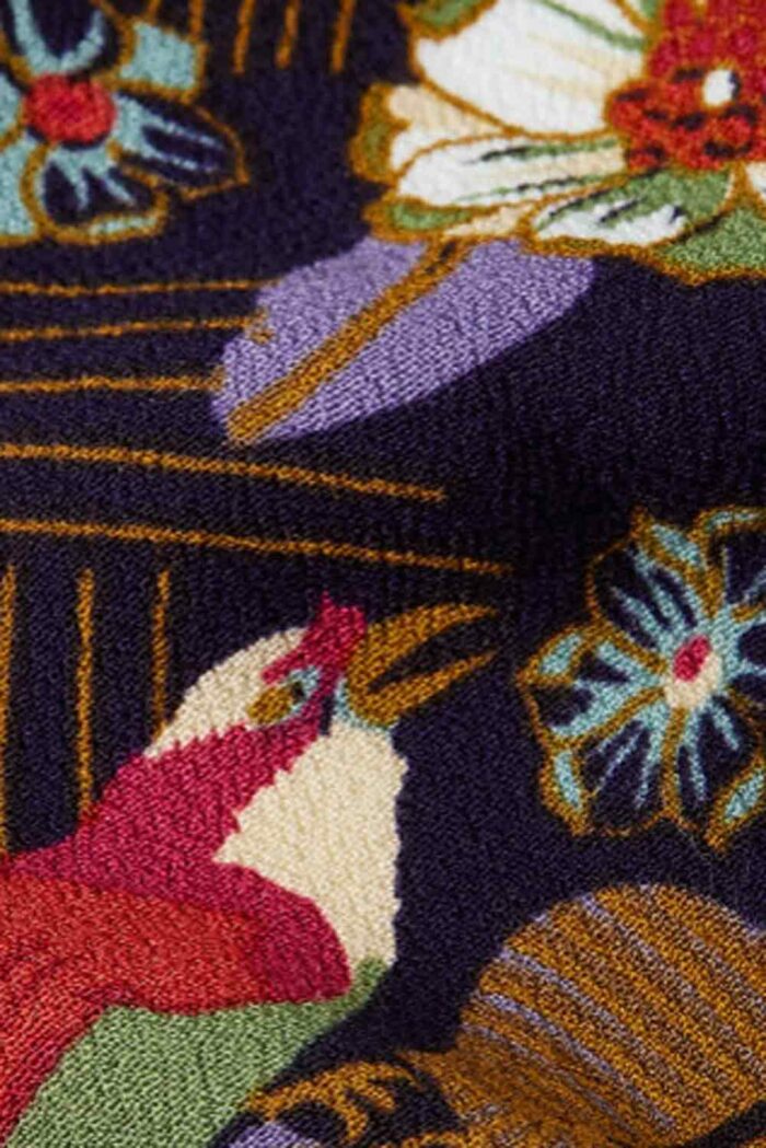 Palazzo broek donkerblauw met bloem en vogel print - Afbeelding 4