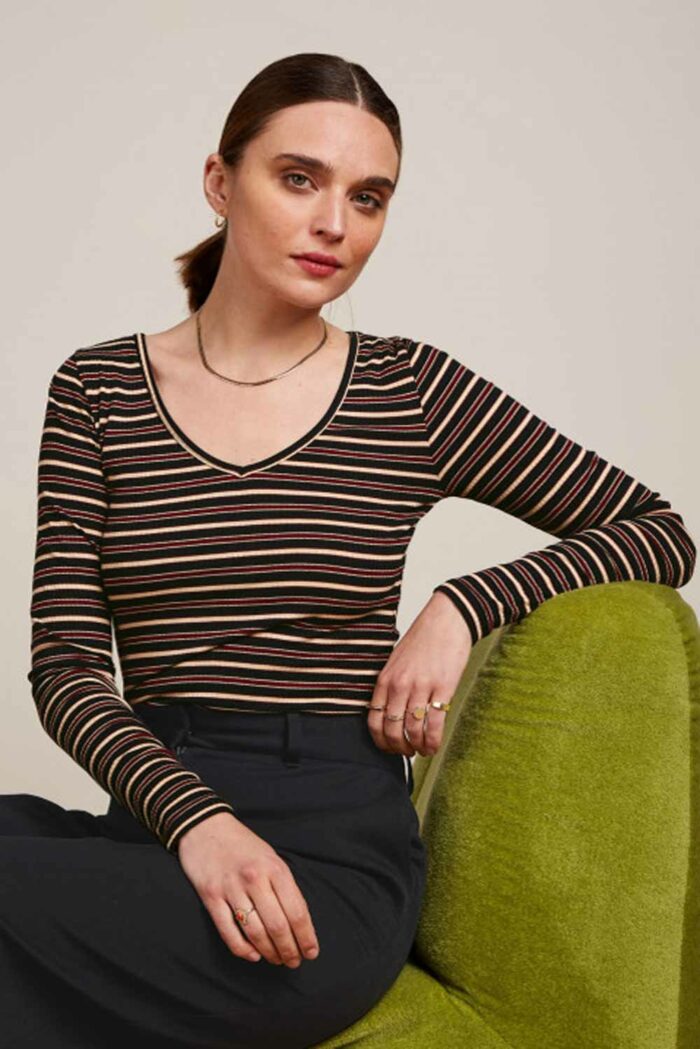 Rib shirt lange mouw zwarte strepen - Afbeelding 2