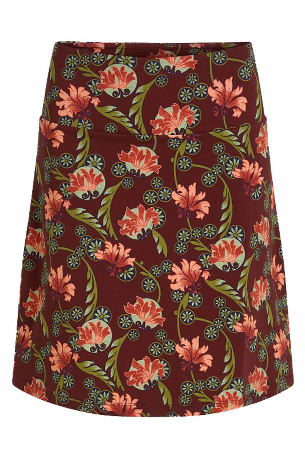 Rok met brede boord bordeaux bloemenprint
