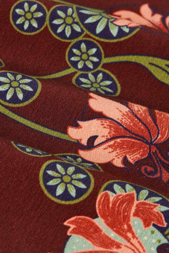 Rok met brede boord bordeaux bloemenprint - Afbeelding 4
