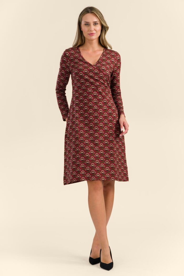 Jurk overslag retro flower bordeaux