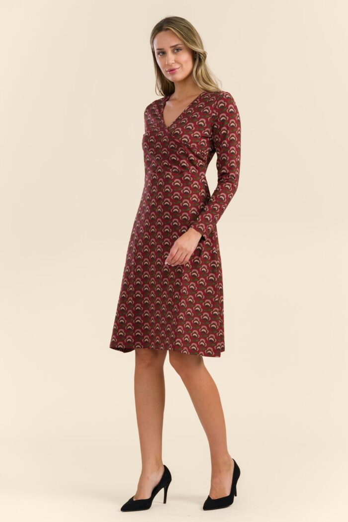 Jurk overslag retro flower bordeaux - Afbeelding 3
