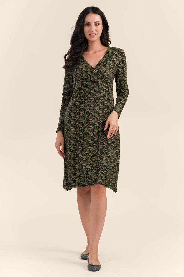 Jurk overslag retro flower groen