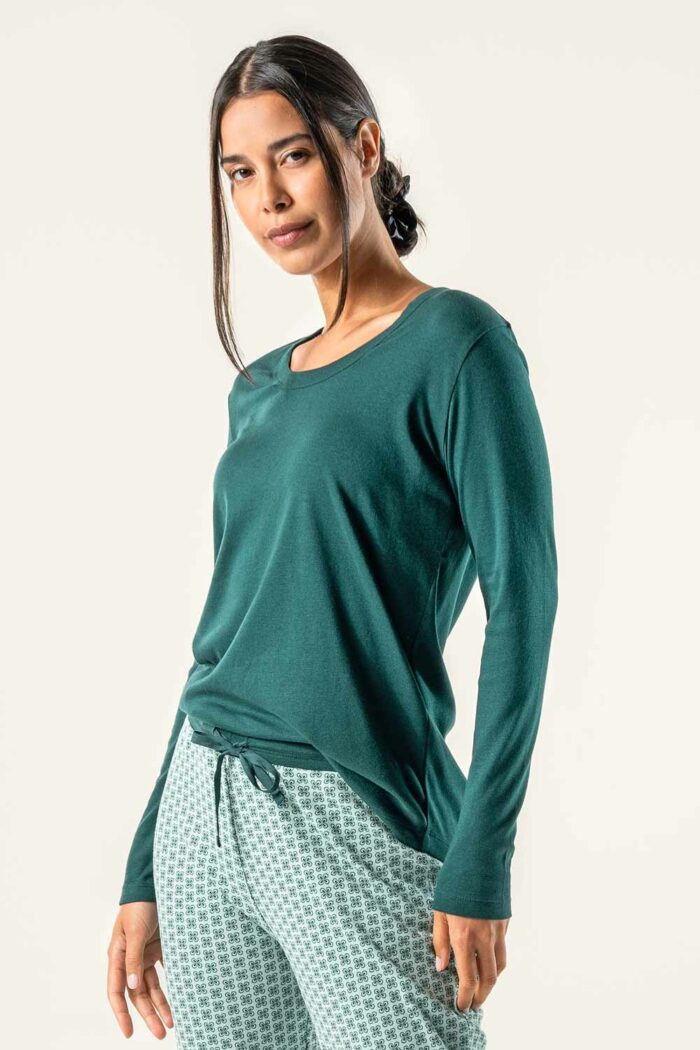 Slaapshirt lange mouw donkergroen