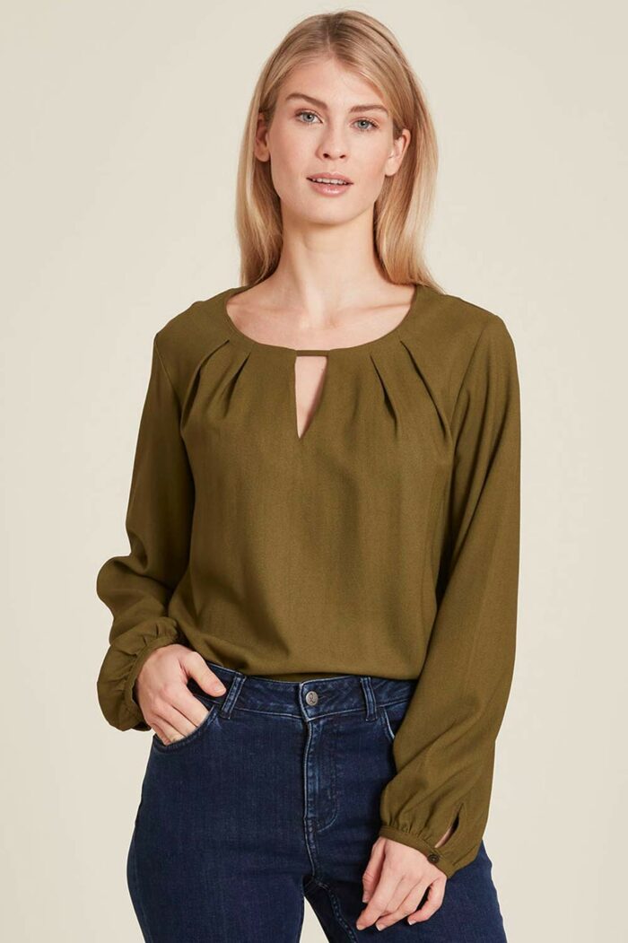 Effen blouse ecovero olijfgroen