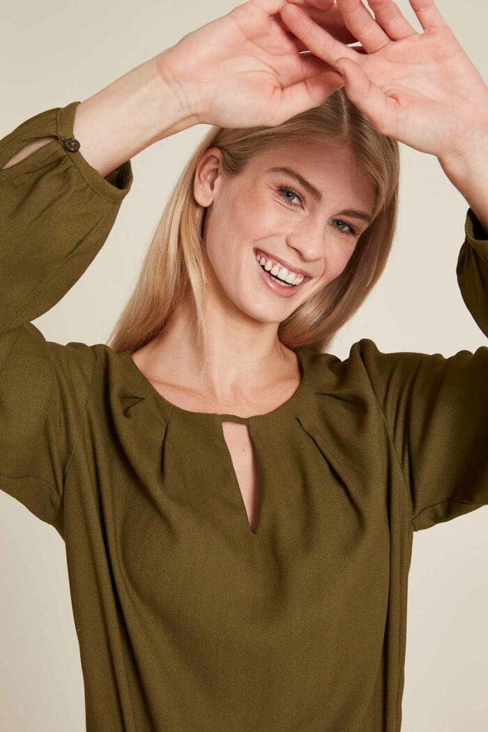 Effen blouse ecovero olijfgroen - Afbeelding 4