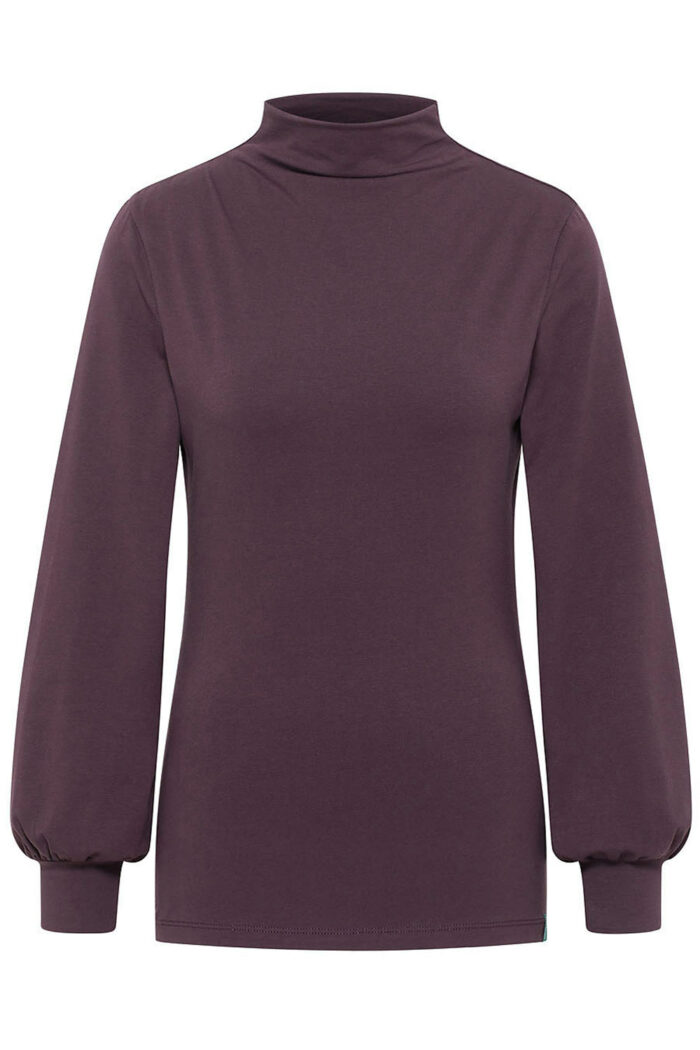 Aubergine colshirt biokatoen