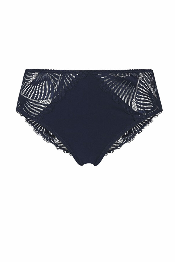 Donkerblauwe brazil-slip met kant
