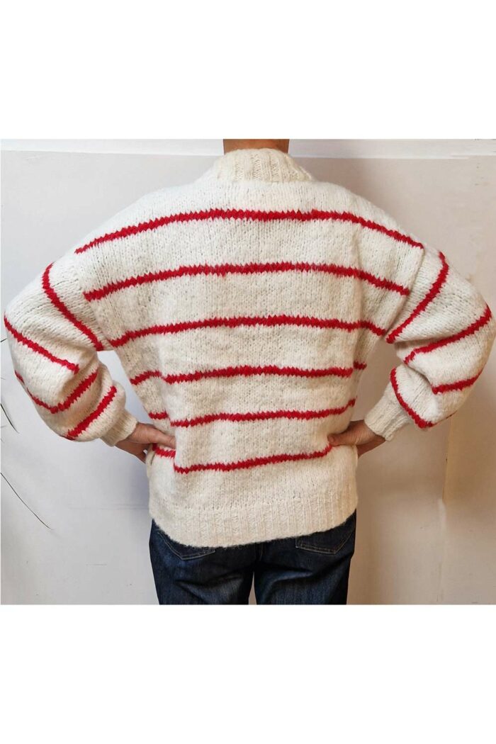 Baby alpaca vest v-hals rood gestreept - Afbeelding 2